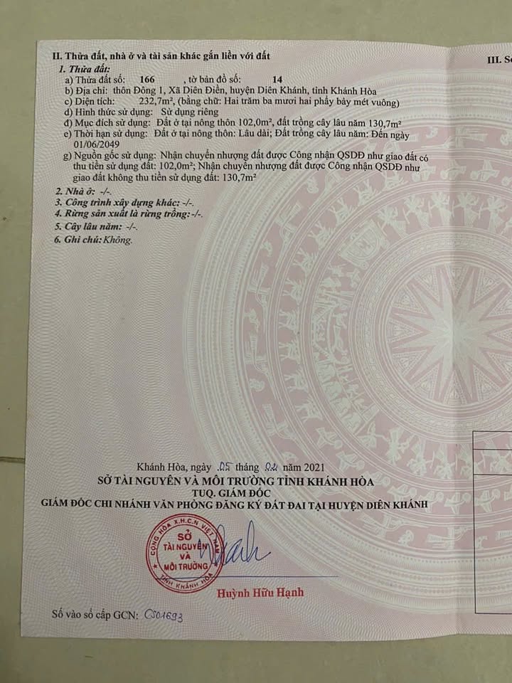 Đất nền Diên Điền 232,7m² giá 1,97 tỷ - Bán gấp, hai mặt tiền!