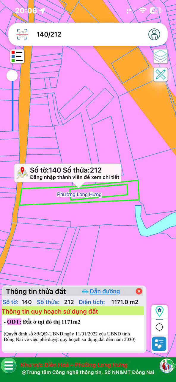 Đất ở đô thị 1,700m² tại Long Hưng - Biên Hòa, giá tốt gặp chính chủ!