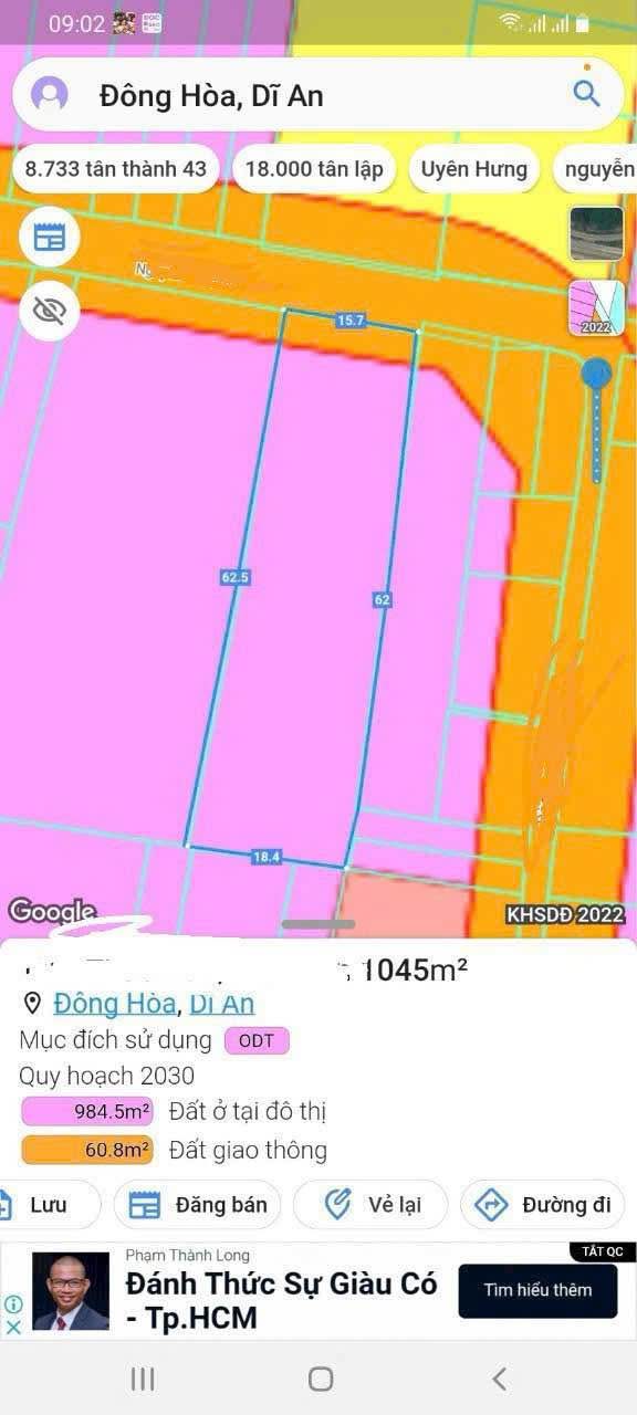 Đất nền Dĩ An 1050m² giá 19 tỷ - Nở hậu lý tưởng cho đầu tư