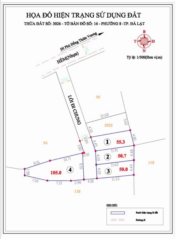 Đất liên kế lô 1 đường Phù Đổng Thiên Vương, Đà Lạt 55m² giá 3.3 tỷ - Cơ hội đầu tư sinh lời!