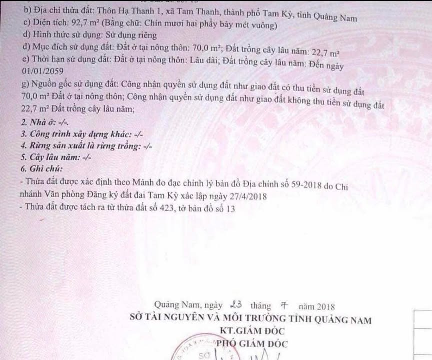 Đất thổ cư 92m² tại Biển Tam Thanh, TP Tam Kỳ - Giá rẻ, vị trí đắc địa!