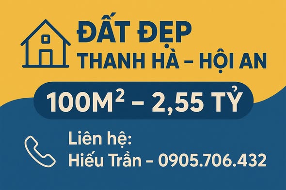 Đất đẹp Thanh Hà, Hội An 100m² giá 2,55 tỷ - Cơ hội đầu tư hấp dẫn!