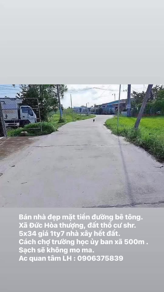 Nhà mặt tiền đường bê tông xã Đức Hòa Thượng 170m² giá 1.7 tỷ - Sổ hồng chính chủ!