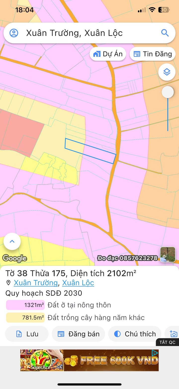 Đất nền 2 xào đường Bầu Gia Ló, xã Xuân Trường, 2102m² - Giá tốt đầu tư!