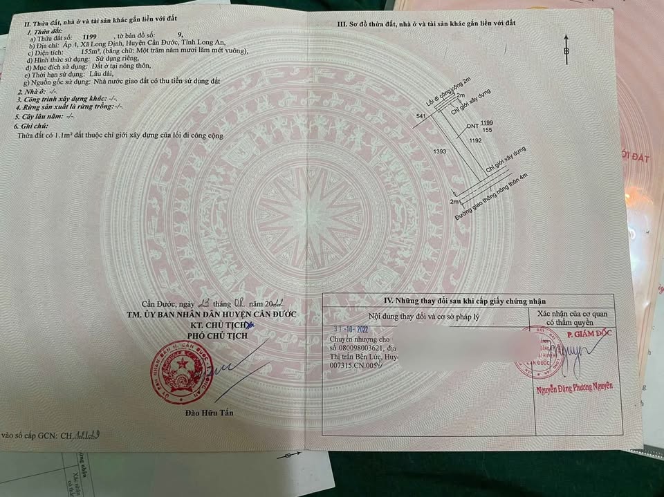 Đất thổ cư 2 mặt tiền xã Long Định, Cần Đước 153m² giá 850 triệu - Đầu tư tiềm năng!