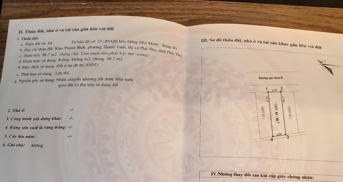 Đất nền thổ cư 88.7m² tại phường Âu Cơ, Thị xã Phú Thọ - Giá tốt nhất thị trường!