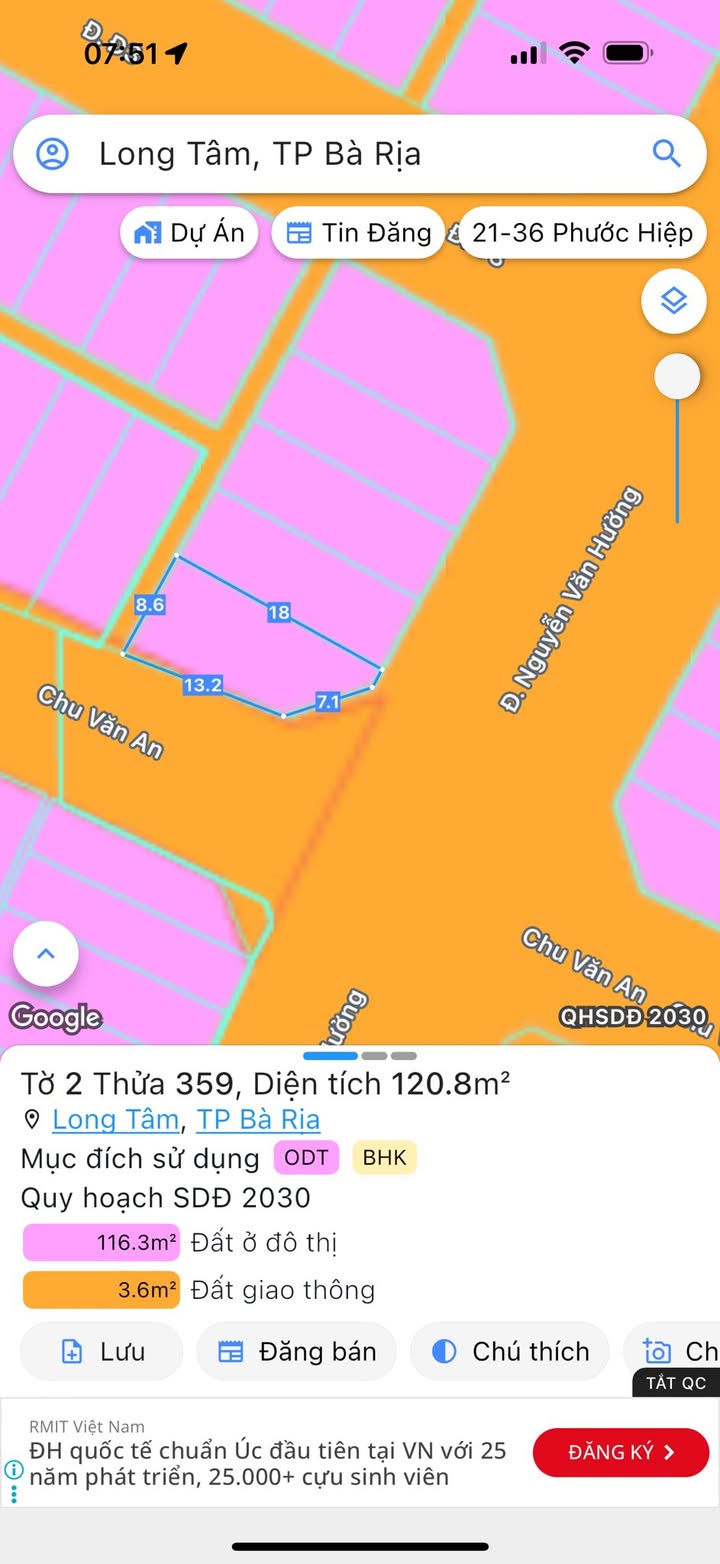 Đất nền góc 2 mặt tiền Nguyễn Văn Hưởng, Long Tâm, 120m² - Đầu tư sinh lời lý tưởng!