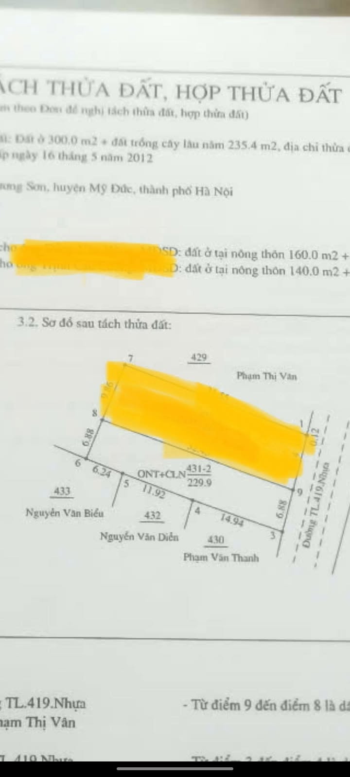 Đất nền mặt đường tỉnh lộ 419, xóm 14, Mỹ Đức 229m² - Cơ hội đầu tư tuyệt vời!