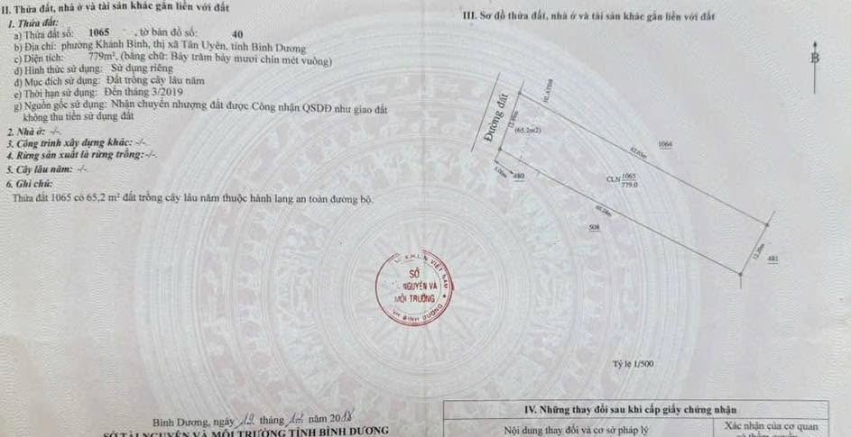 Đất nền Khánh Bình Tân Uyên 779m² giá 6.5 tỷ - Cơ hội đầu tư hấp dẫn!