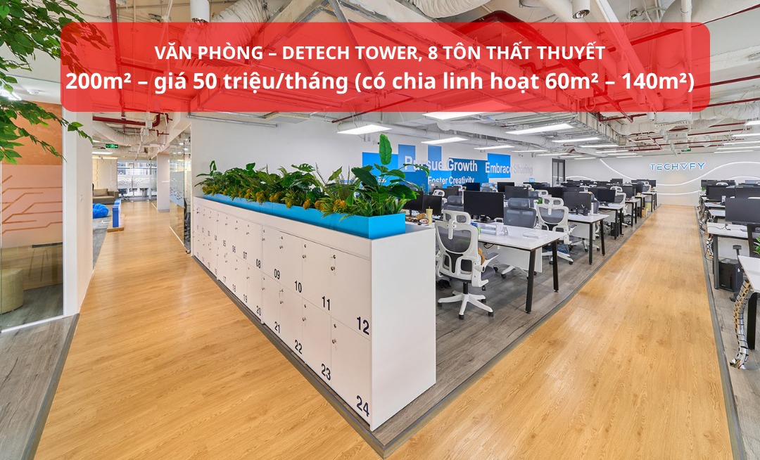 Văn phòng cho thuê tại DETECH TOWER, Cầu Giấy 200m² giá 50 triệu - Kiến trúc sang trọng, tiện nghi đầy đủ!
