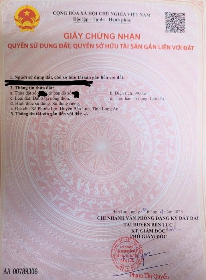 Đất ONT xã Phước Lợi Bến Lức 99m² giá 1.35 tỷ - Đầu tư sinh lời ngay!