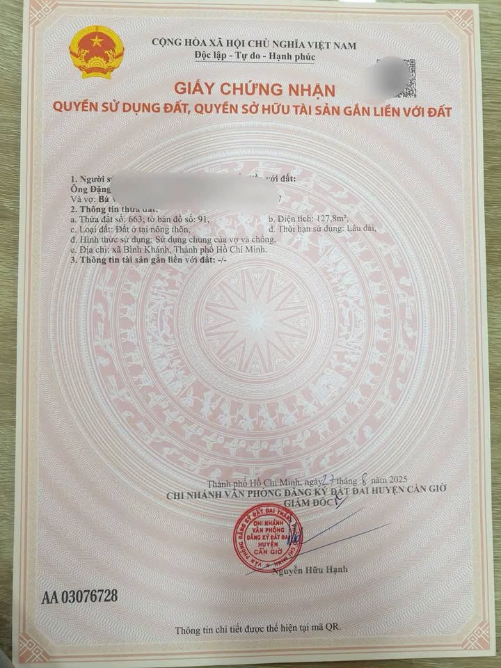 Đất thổ cư Bình Khánh 128m² giá thỏa thuận - Vị trí đẹp gần trường học!