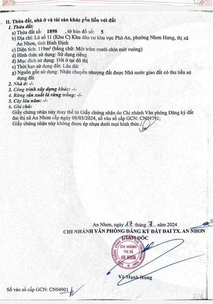 Đất nền Nhơn Hưng An Nhơn 119m² giá 900 triệu - Cơ hội đầu tư hấp dẫn!