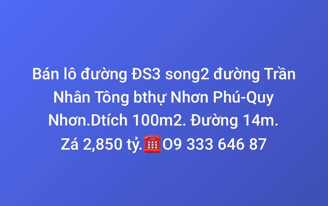 Đất nền đường Trần Nhân Tông, Nhơn Phú, 100m² giá 2.85 tỷ - Cơ hội đầu tư tuyệt vời!