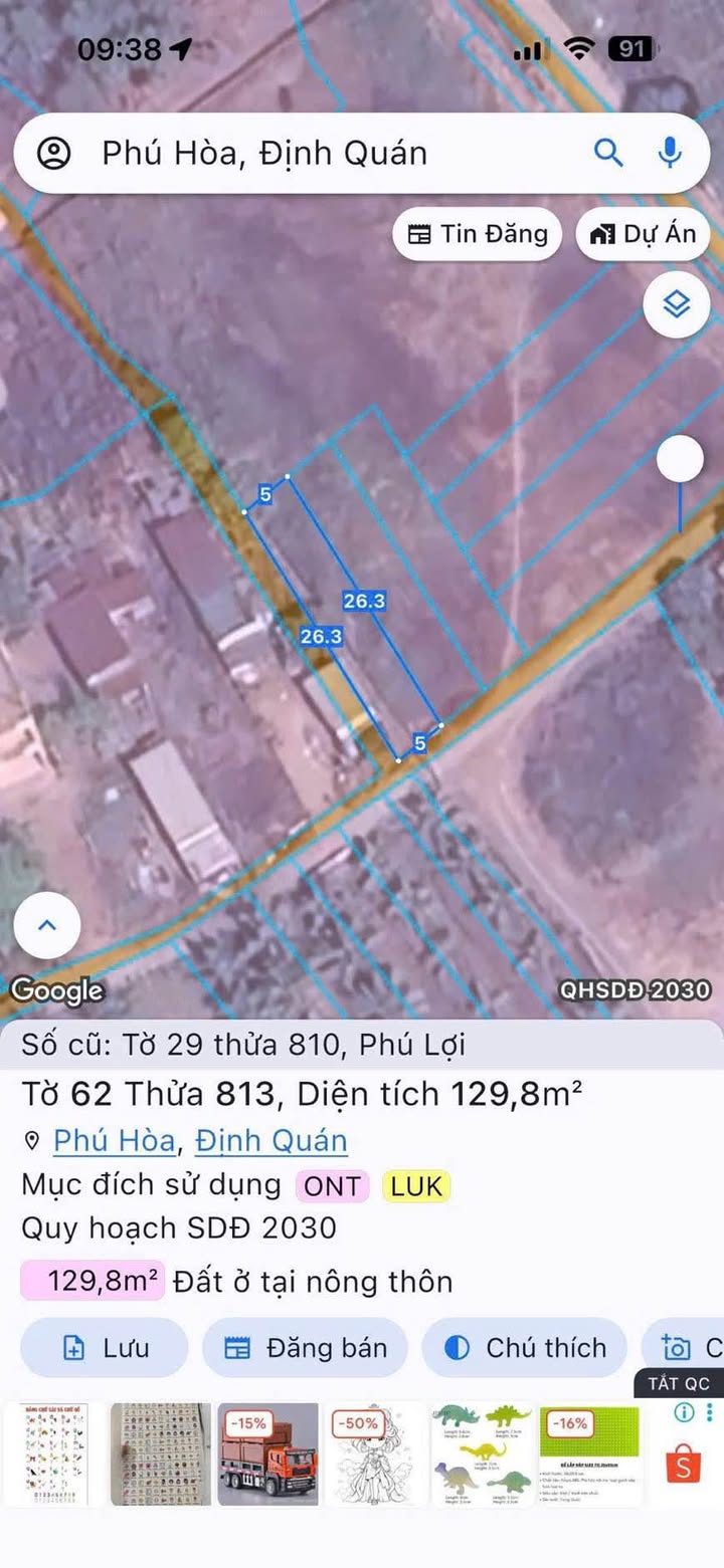 Đất nền phố Phú Lợi cũ, Định Quán 130m² giá 850 triệu - Đầu tư sinh lời ngay!