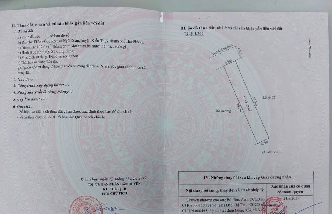 Đất nền mặt đường Đồng Dồi, Ngũ Đoan, Kiến Thụy 132m² - Cơ hội đầu tư sinh lời cao!