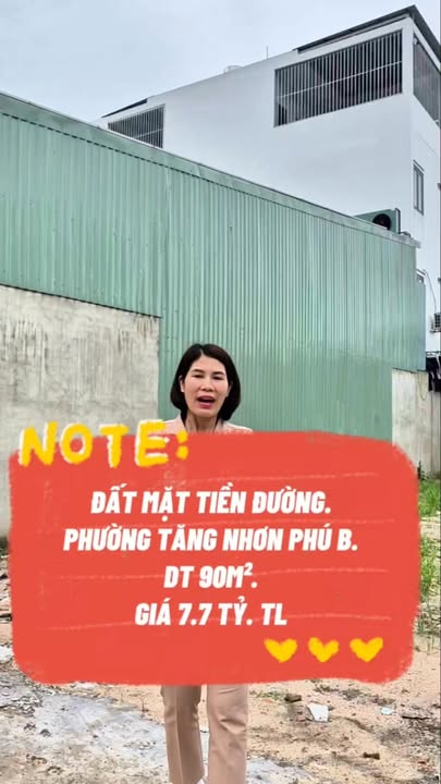 Đất mặt tiền đường Tăng Nhơn Phú B 90m² giá 7.7 tỷ - Cơ hội đầu tư tuyệt vời!