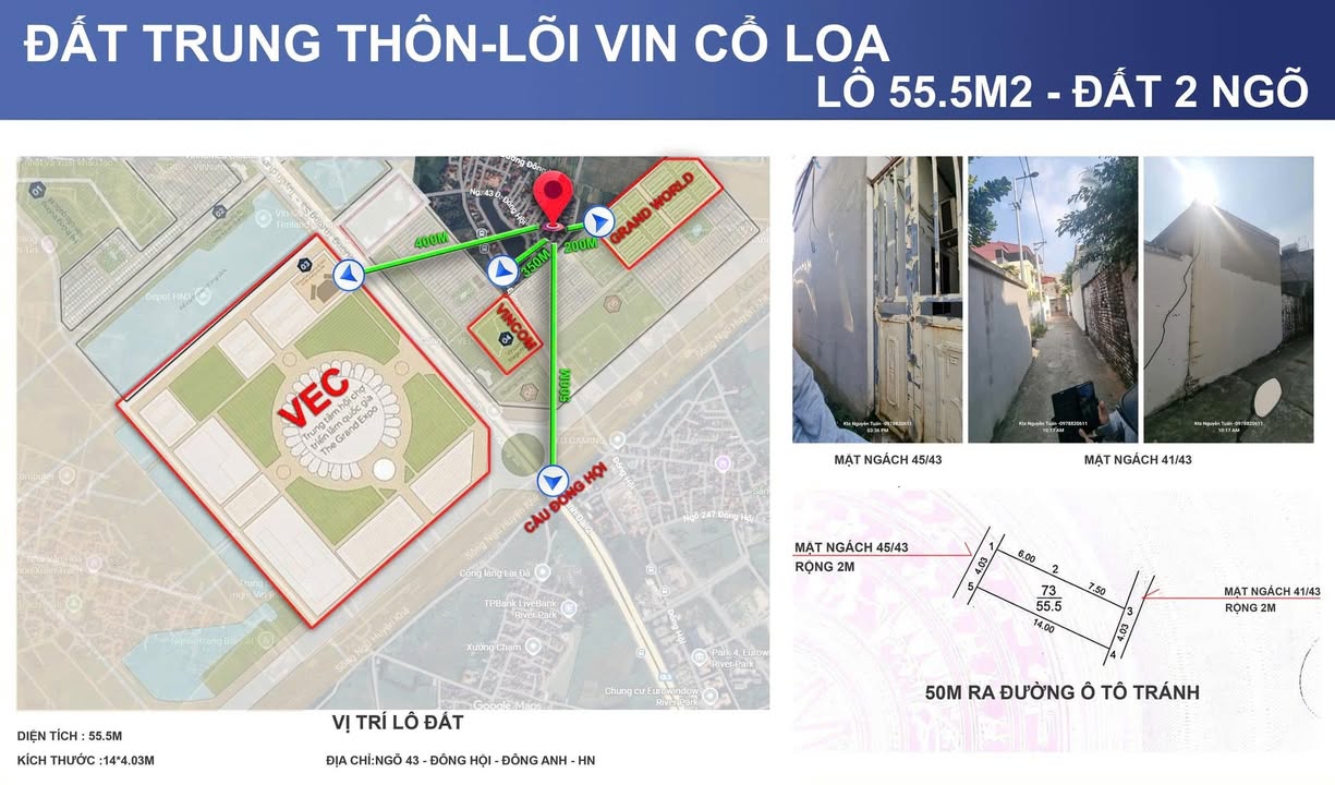 Đất nền 2 mặt đường đẹp tại Đông Hội 55.5m² giá 6 tỷ - Cơ hội đầu tư hiếm có!