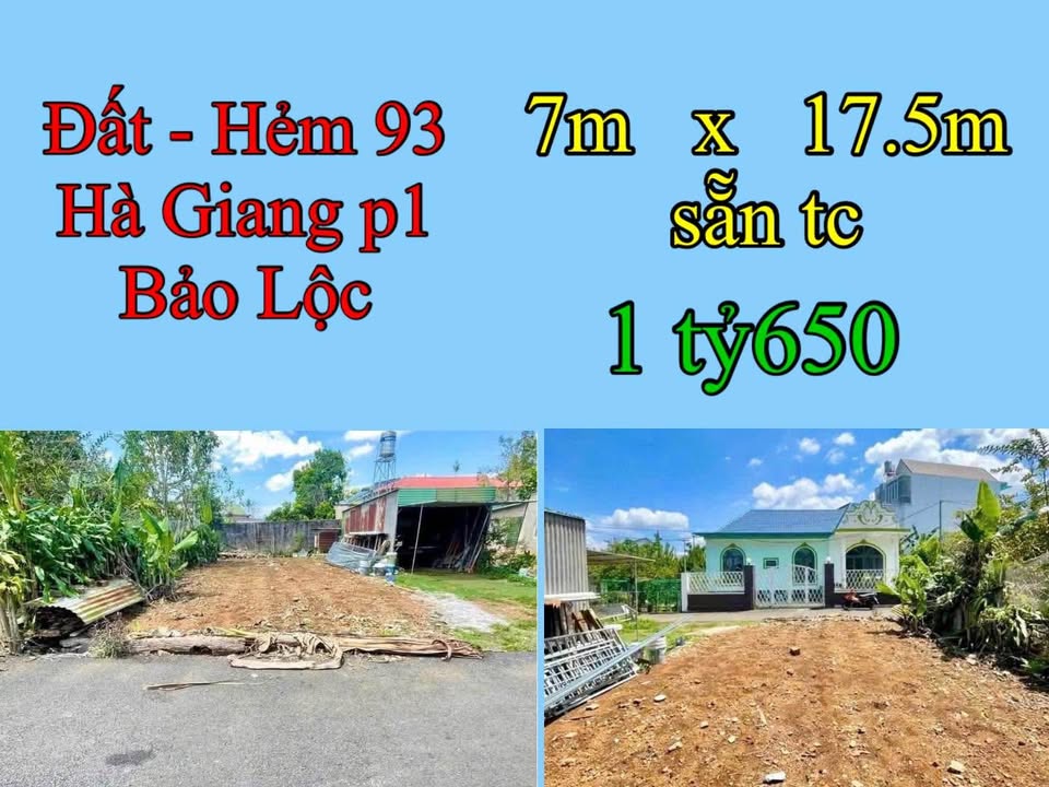 Đất hẻm 93 Hà Giang Bảo Lộc 122m² giá 1.65 tỷ - Vị trí trung tâm thuận lợi!