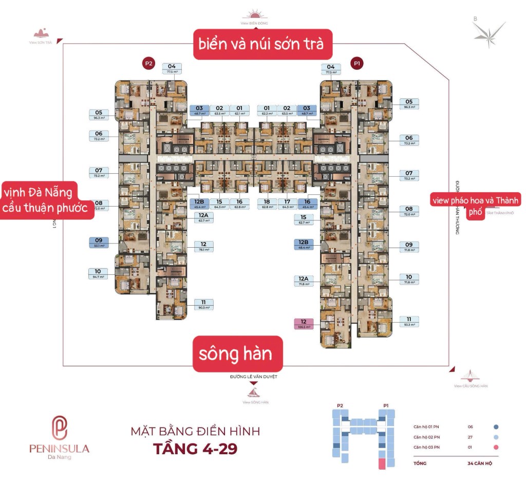 Căn hộ 2PN Peninsula Đà Nẵng 77m² giá 4.5 tỷ - View sông Hàn tuyệt đẹp!