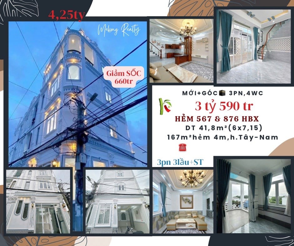 Nhà mới góc 3 lầu 4PN có gara để ô tô hẻm 567 hồ Búng Xáng, giá 3,59 tỷ - Bán gấp!