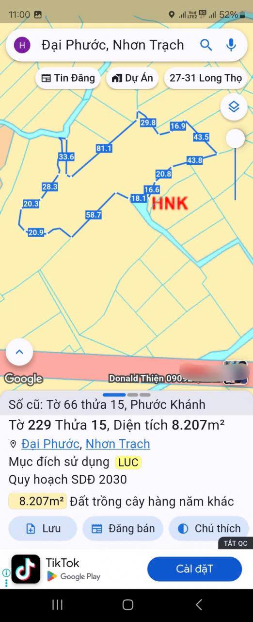 Đất nền Phước Khánh Nhơn Trạch 8200m² giá 5.33 tỷ - Cơ hội đầu tư hấp dẫn!