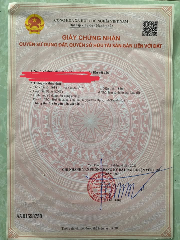 Đất nền Yên Phú, Yên Định 200m² giá chỉ 500 triệu - Cơ hội đầu tư tuyệt vời!