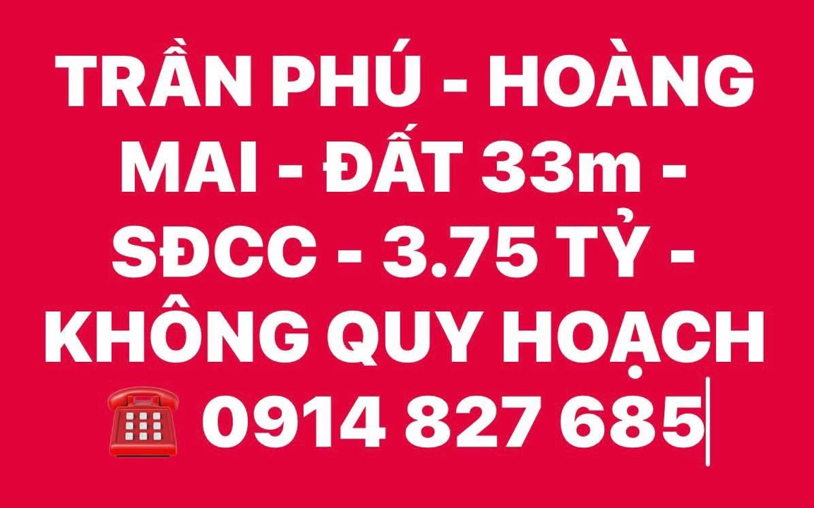 Đất nền tổ 5 phường Trần Phú, Hoàng Mai - 33m² giá 3.75 tỷ - Chính chủ, ô tô đỗ cổng!
