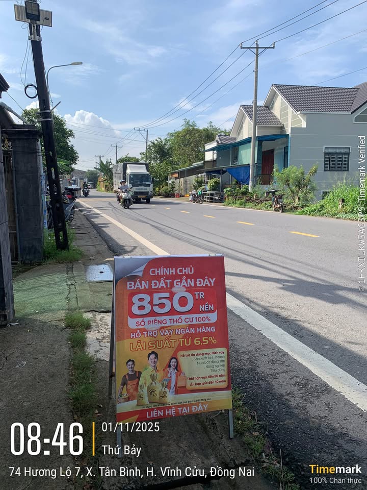 Đất thổ cư Hương lộ 7, Vĩnh Cửu 97m² giá 899 triệu - Sổ hồng riêng, đầu tư sinh lời!