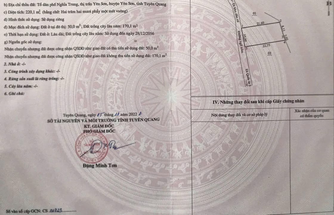 Đất chính chủ Yên Sơn, Tuyên Quang 220m² giá chỉ 1.xx - Sổ đỏ sang tên ngay!