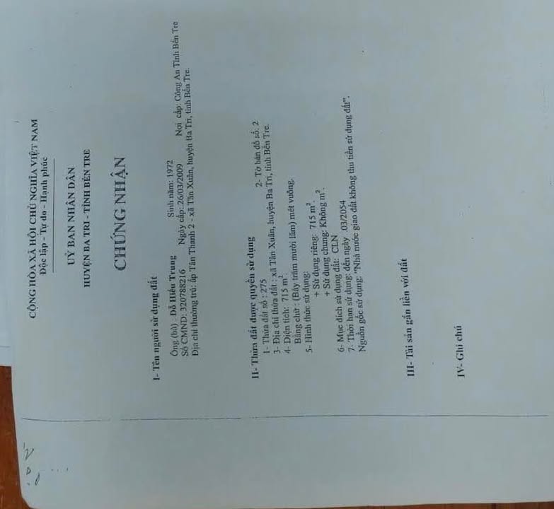 Đất mặt tiền 715m² xã Tân Xuân, Ba Tri chỉ 350 triệu - Cơ hội đầu tư tuyệt vời!