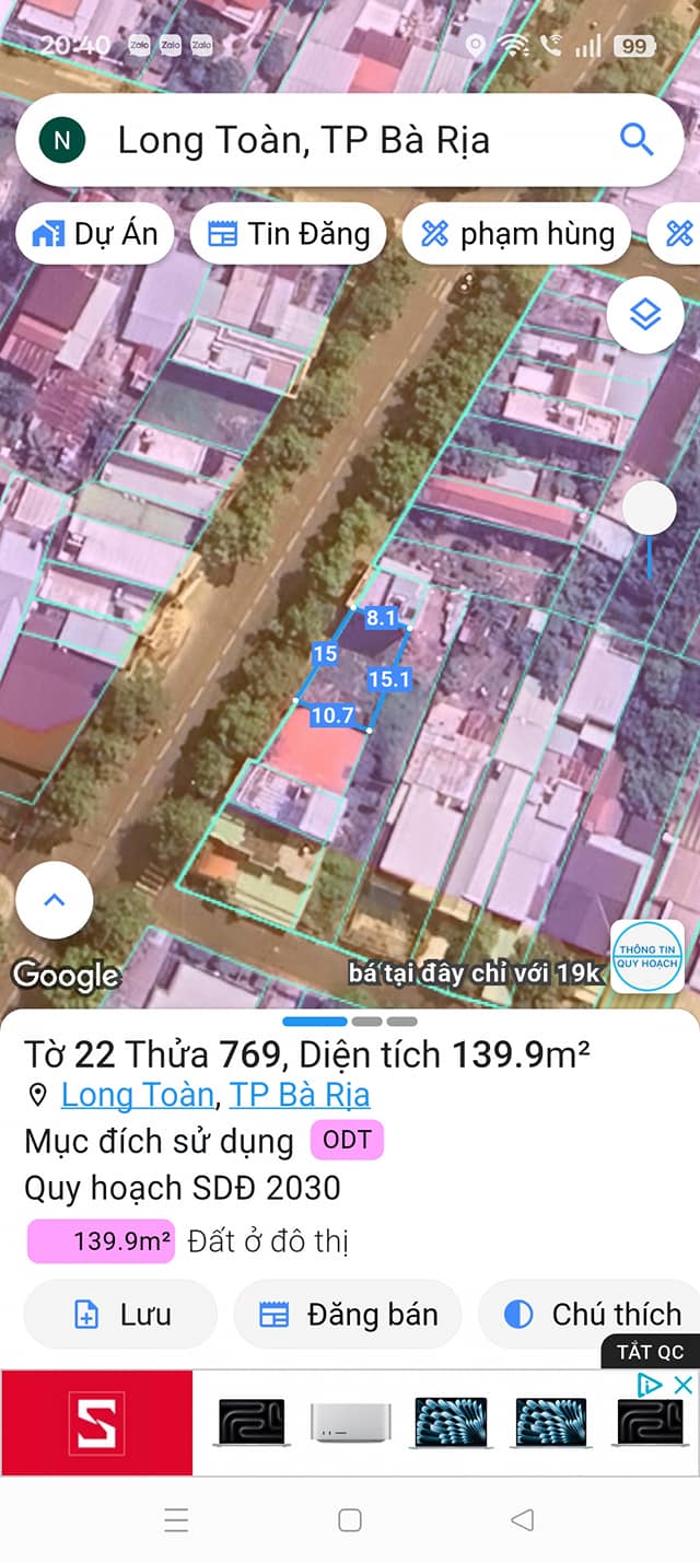 Đất mặt tiền Nguyễn Văn Cừ TP. Bà Rịa 15m - Cơ hội đầu tư sinh lời!