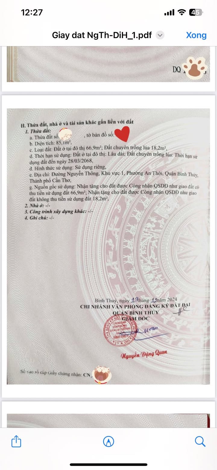 Đất mặt tiền đường Nguyễn Thông, Bình Thủy, Cần Thơ 85m² giá 3.2 tỷ - Đầu tư sinh lời ngay!