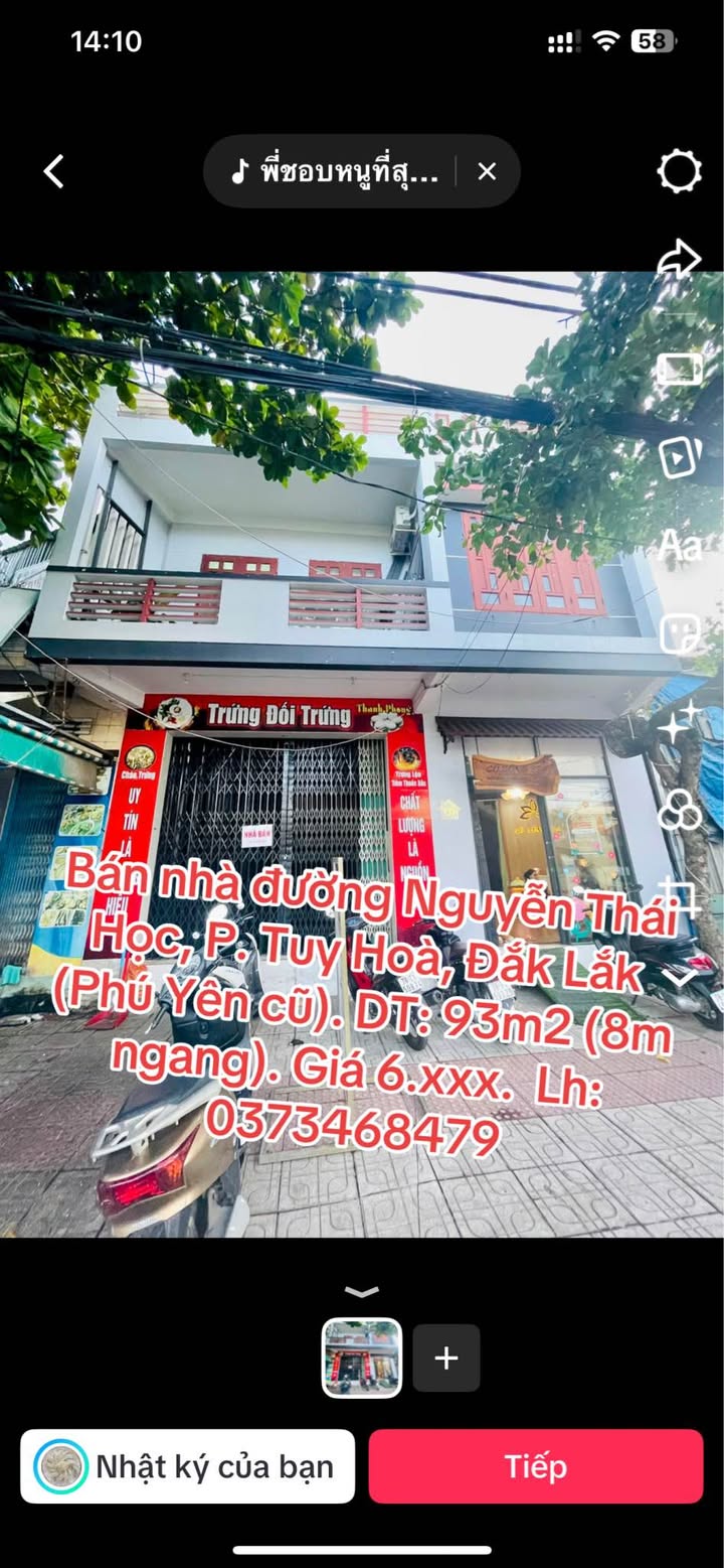 Nhà phố mặt tiền Nguyễn Thái Học, Tuy Hoà 93m² giá 6 tỷ - Chính chủ cần bán gấp!