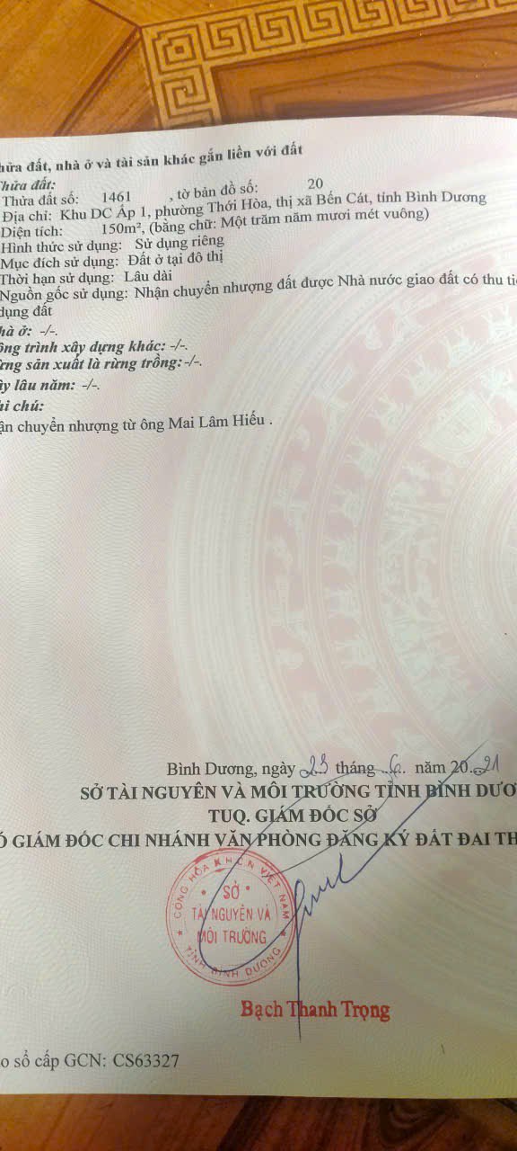 Đất thổ cư Bến Cát 150m² giá 1.8 tỷ - Chính chủ bán gấp!