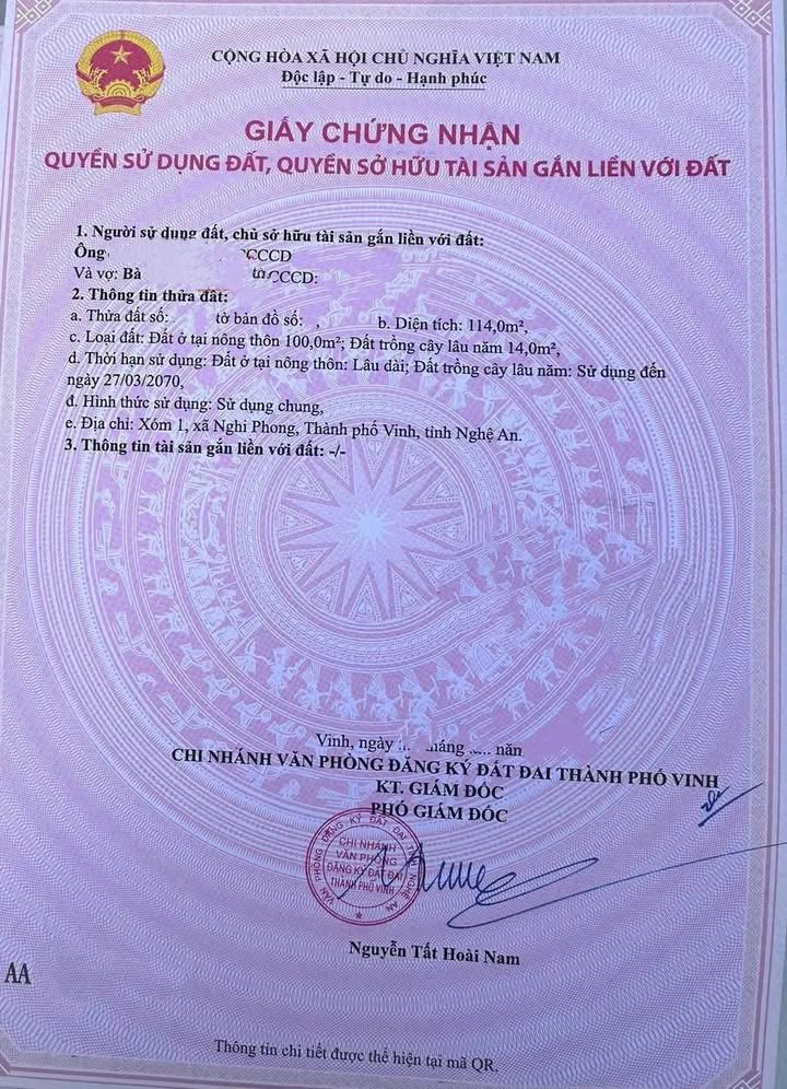 Đất đẹp phường Vinh Lộc 114m² giá 1.5 tỷ - Chính chủ bán gấp!