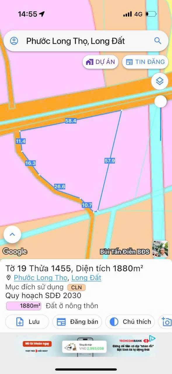 Đất 2 mặt tiền sát đường 997 xã Đất Đỏ 1880m² chỉ 2.5 tỷ - Đầu tư sinh lời nhanh!