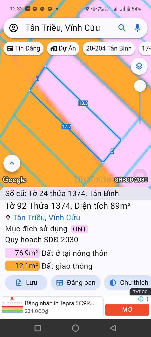 Đất nền Tân Bình Vĩnh Cửu 90m² giá 1.35 tỷ - Đầu tư sinh lời tuyệt vời!