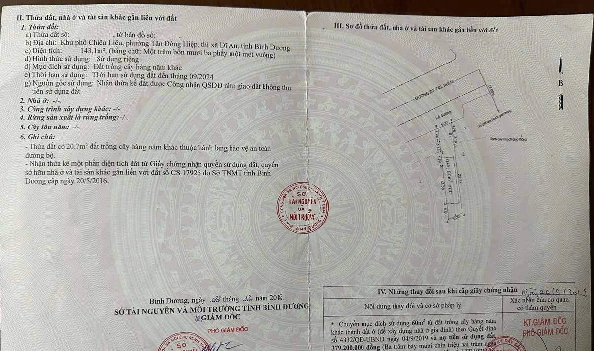 Đất mặt tiền đường DT743, Tân Đông Hiệp 143m² giá 5 tỷ - Chính chủ bán gấp!