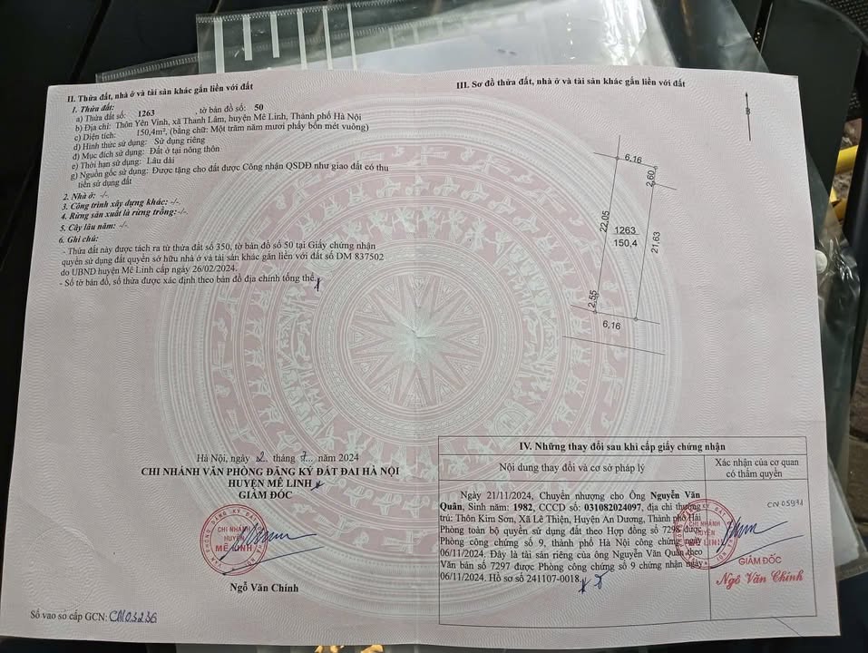 Lô đất Thanh Lâm Mê Linh 150.4m² giá 6.016 tỷ - Vuông vắn, ô tô tránh!