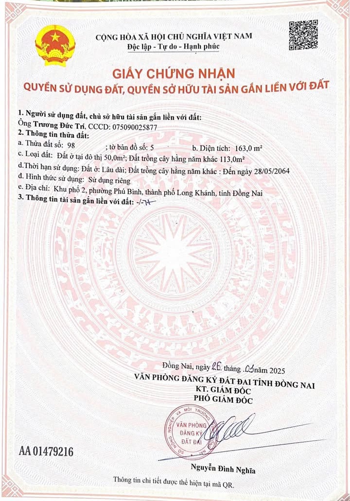 Đất nền thổ cư Long Khánh 155m² giá 2.2 tỷ - Tiềm năng phát triển cao!