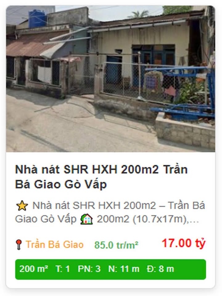 Nhà nát đường Trần Bá Giao Gò Vấp 200m² - Sổ hồng riêng, giá thỏa thuận!