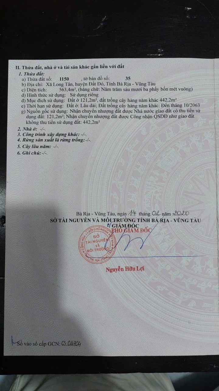 Bán đất Long Tân 563m² giá 2.8 tỷ - Cơ hội đầu tư hấp dẫn!