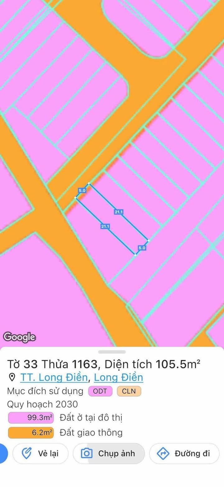 Đất thổ cư Long Điền 105m² giá 1.3 tỷ - Cách TL44A chỉ 100m!