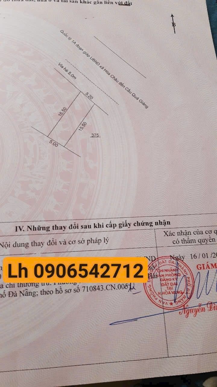 Đất mặt tiền Quốc lộ 1A, Đà Nẵng 80.5m² giá 4.25 tỷ - Đầu tư sinh lời ngay!