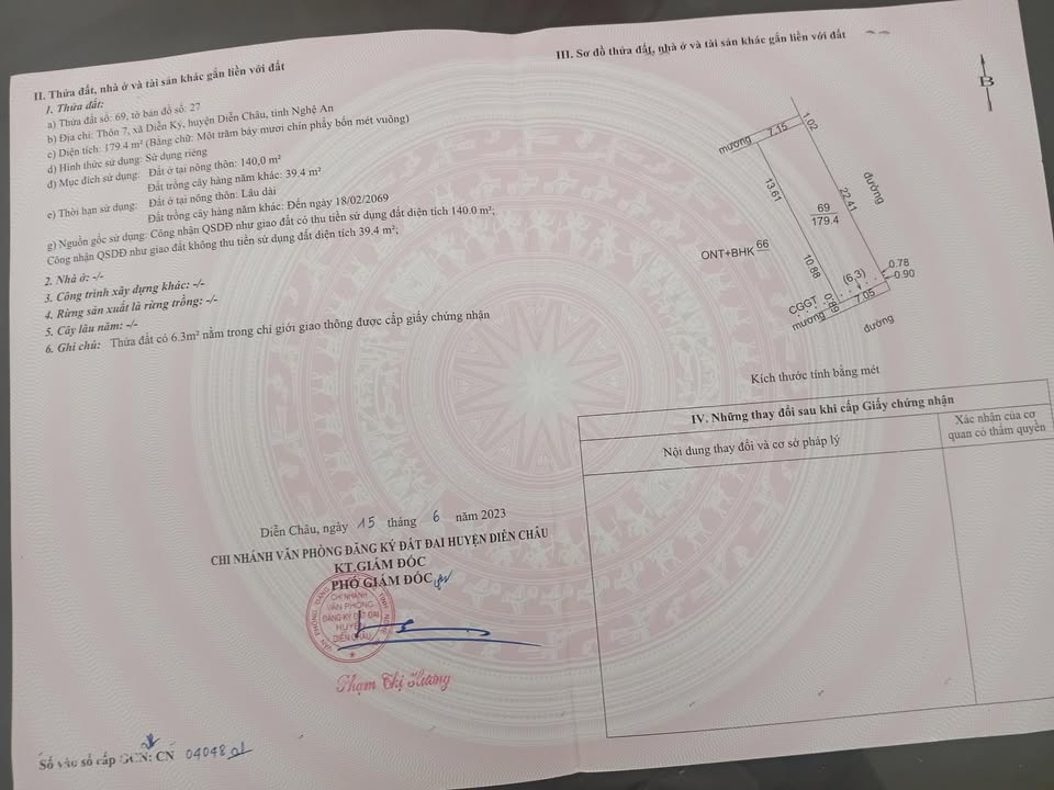 Đất thổ cư thôn 7 Cầu Bùng, diện tích 179m² giá 2 tỷ - Đường nhựa ô tô tránh nhau