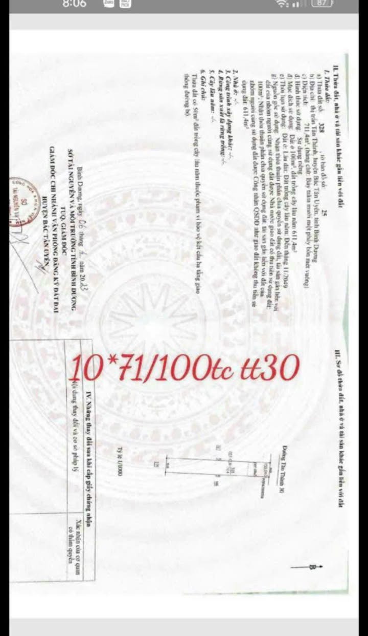 Đất thổ cư Tân Thành, Bắc Tân Uyên 710m² giá chỉ 2 tỷ - Đầu tư sinh lời ngay!