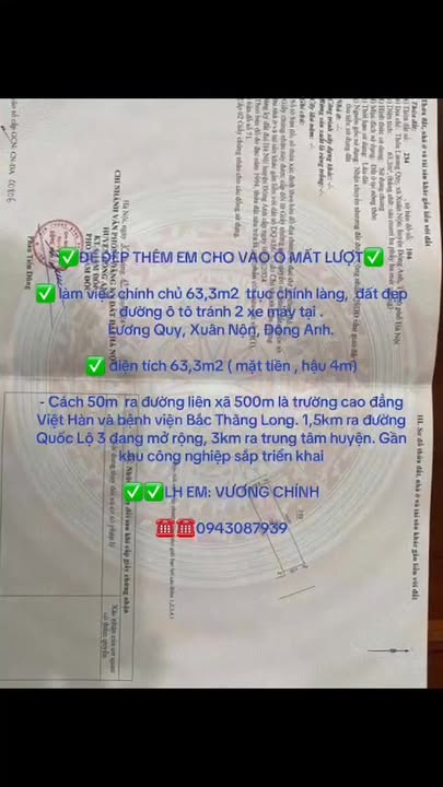 Đất đẹp 63,3m² tại Xuân Nộn, Đông Anh - Gần trung tâm và tiện ích đầy đủ!