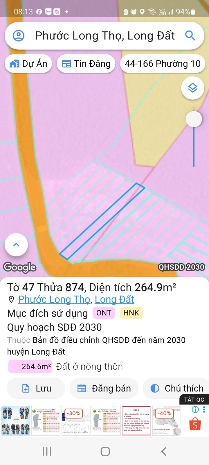 Đất nền xã Phước Long Thọ 264m² giá 840 triệu - Sổ riêng chính chủ bán gấp!