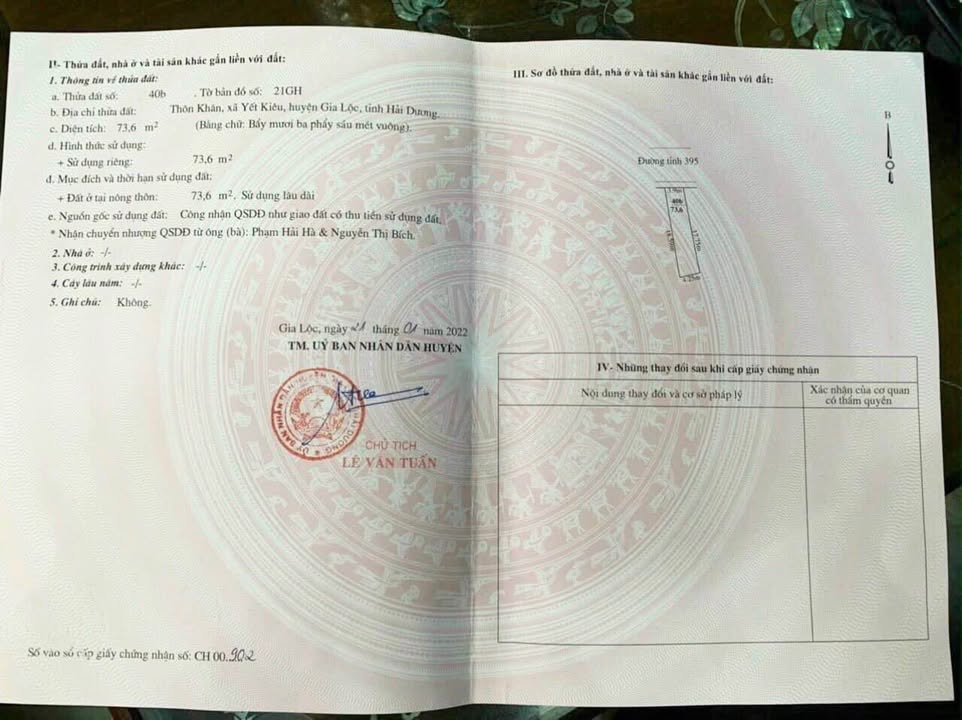 Đất mặt tiền đường ĐT 395, xã Yết Kiêu, Gia Lộc, 73.6m² - Kinh doanh sầm uất!